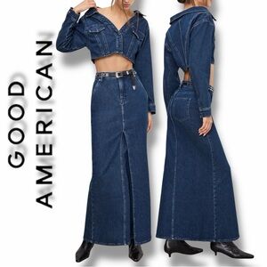 Good American Women's Blue Denim Maxi Skirt in the Size 12/31 in Indigo724 Color